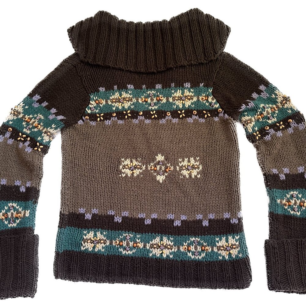 LaROK Woodsman Beaded Lace Up Reindeer Wool Sweater aso Jessica Simpson S - Picture 13 of 16